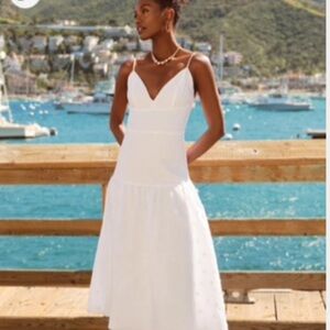 Lulu's White Sleeveless V-Neck Midi Sundress